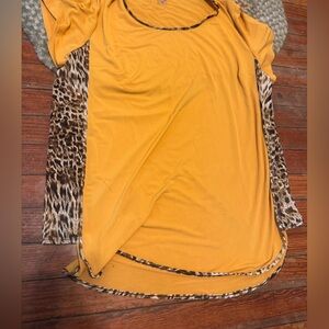 Chic Nation Yellow Top with Leopard Print Sleeves